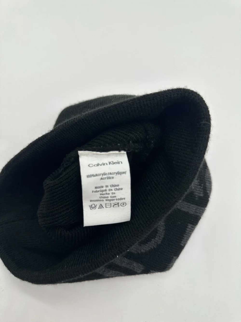 Calvin Klein Beanie Hat Black Gray Knit Block Logo Unisex
